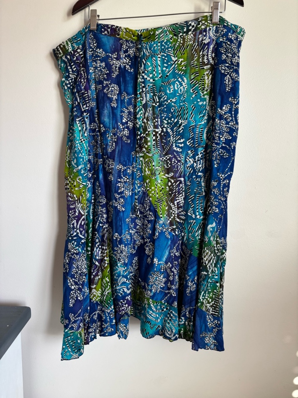 Handmade Tropical Vibrations Blue & Teal Printed A-Line Long Skirt